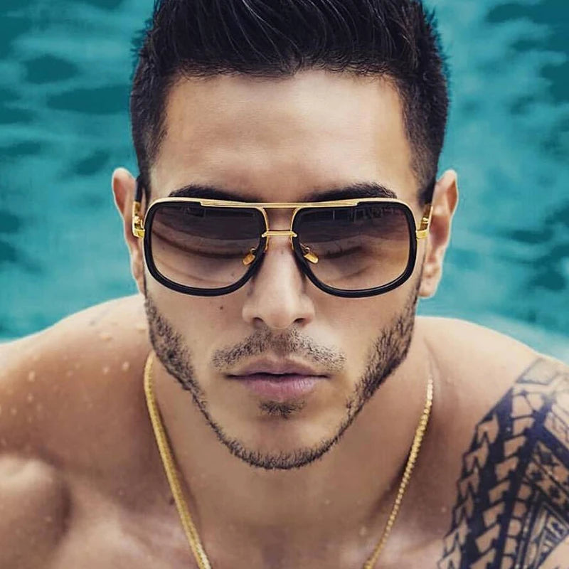 Big Frame Square Sunglasses - Retro Metal Sun Glasses