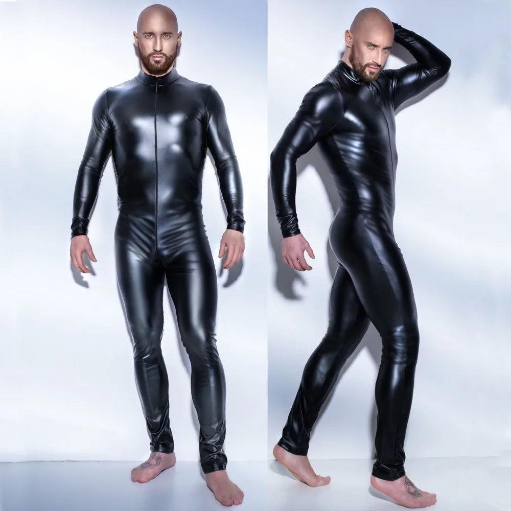Faux Leather One-Piece Bodysuit - Black Clubwear Costume