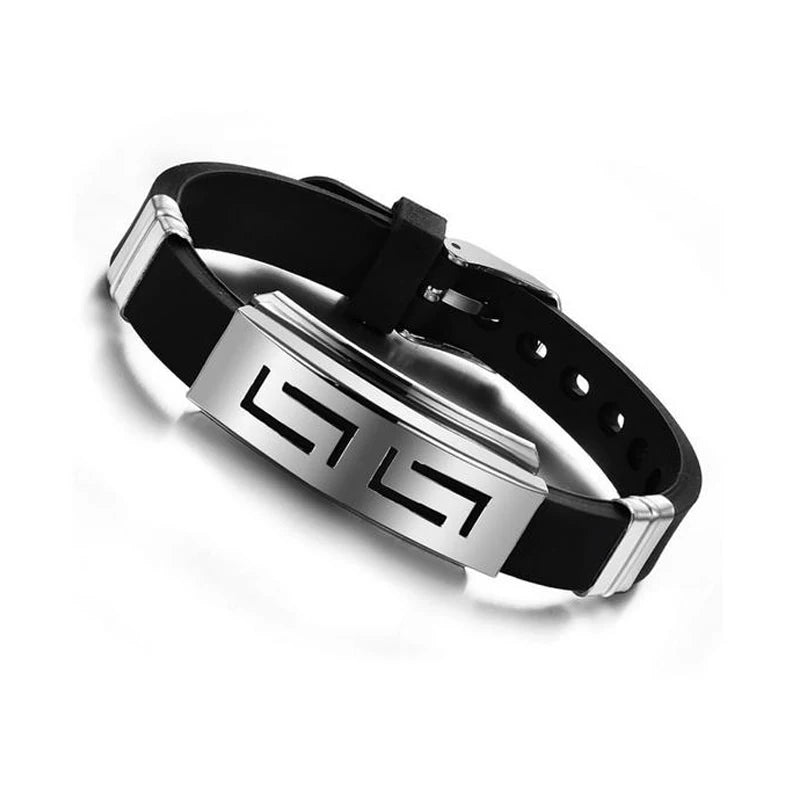 Black Silicone Stainless Steel Wristband Bracelet - Punk Street Style