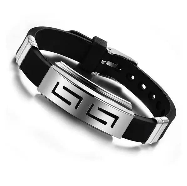 Black Silicone Stainless Steel Wristband Bracelet - Punk Street Style
