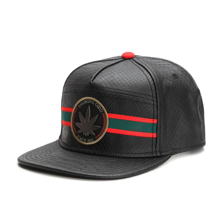 Black Leather Hip Hop Snapback Cap - Adjustable Outdoor Sun Hat