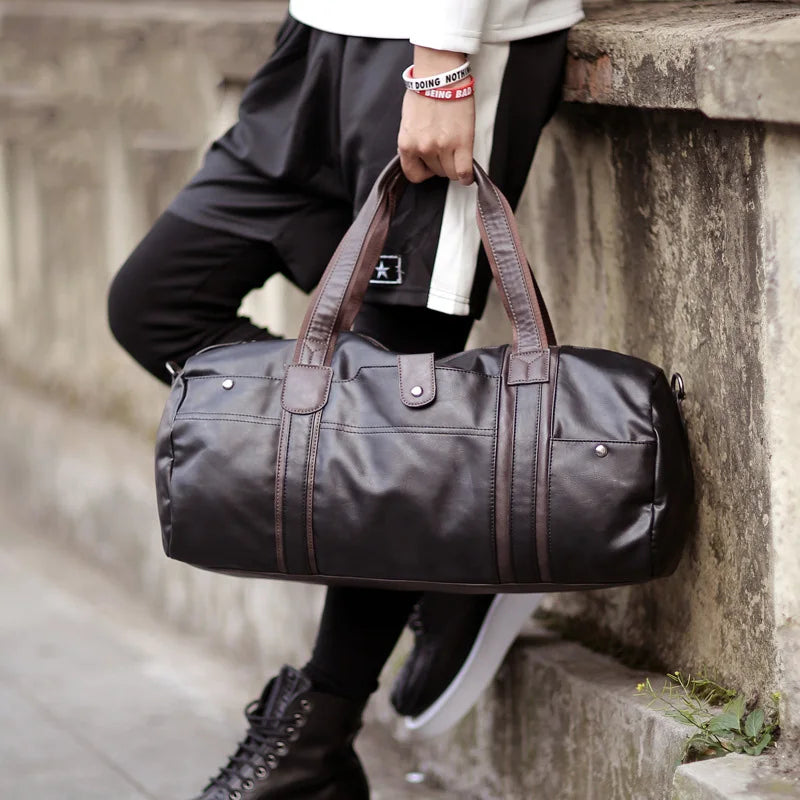 PU Leather Gym Duffel Bag - Soft Shoulder Travel Fitness Bag