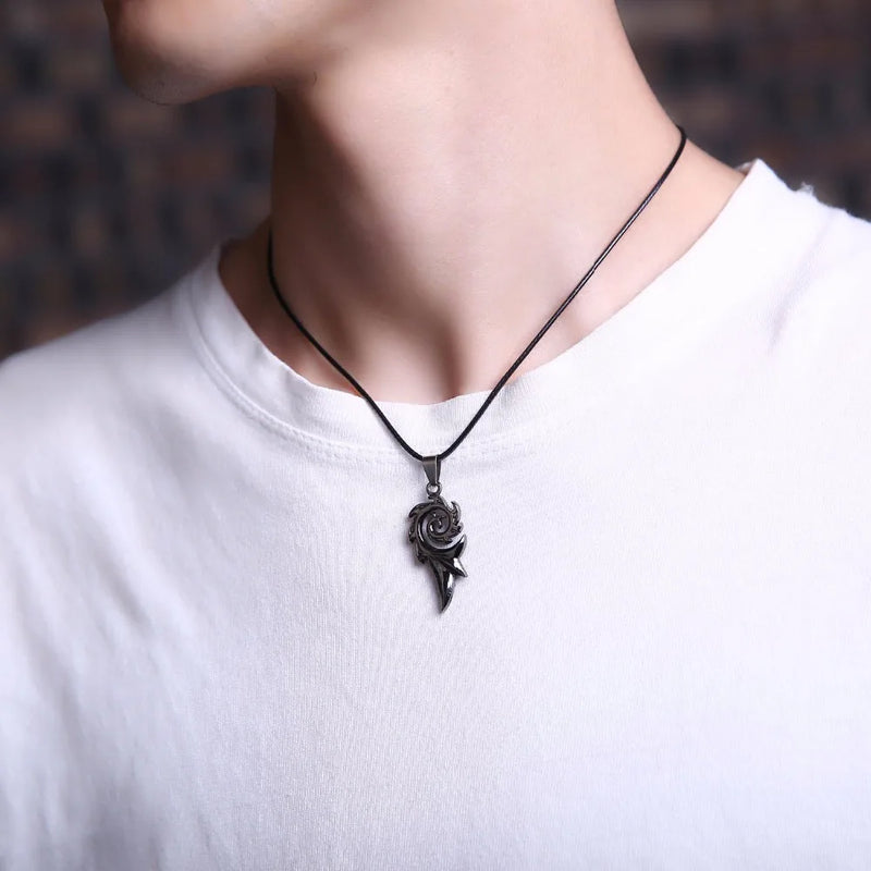 Dragon Flame Leather Pendant Necklace - Stainless Steel Punk Chain