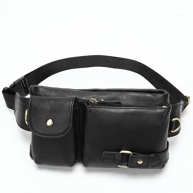 Genuine Leather Waist Pack - Compact Travel Belt Bag