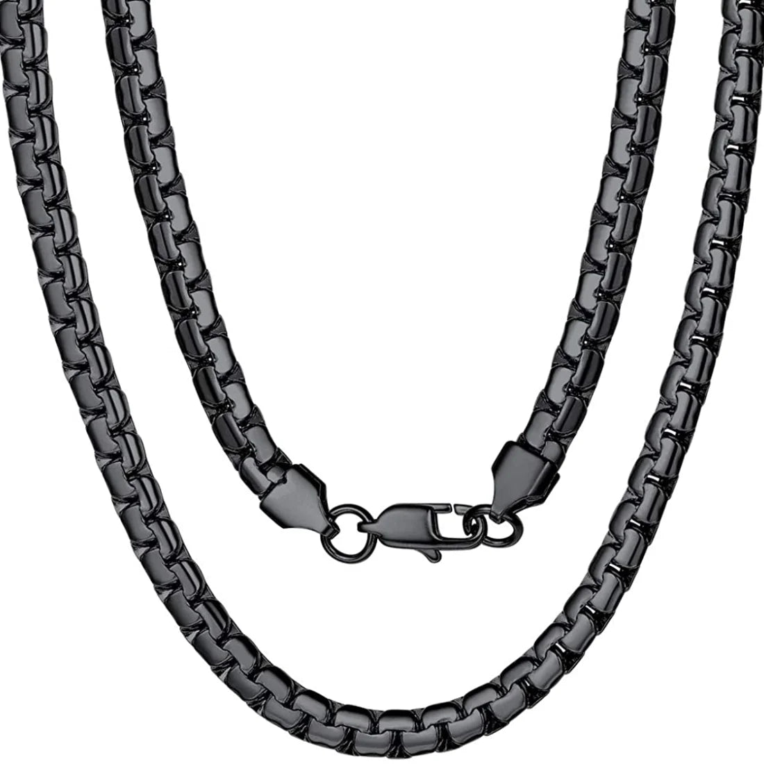 Black Flat Box Chain Necklace - Stainless Steel 4MM 6MM Jewelry