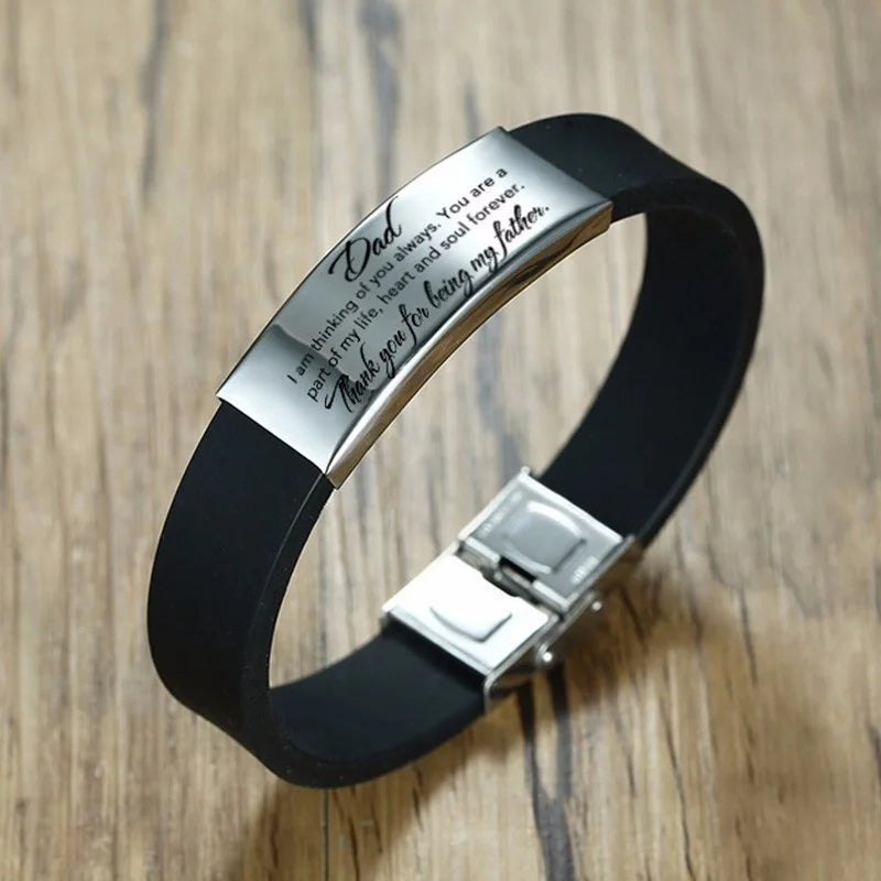 Engraved Stainless Steel ID Silicone Bracelet - Adjustable Men's Bangle