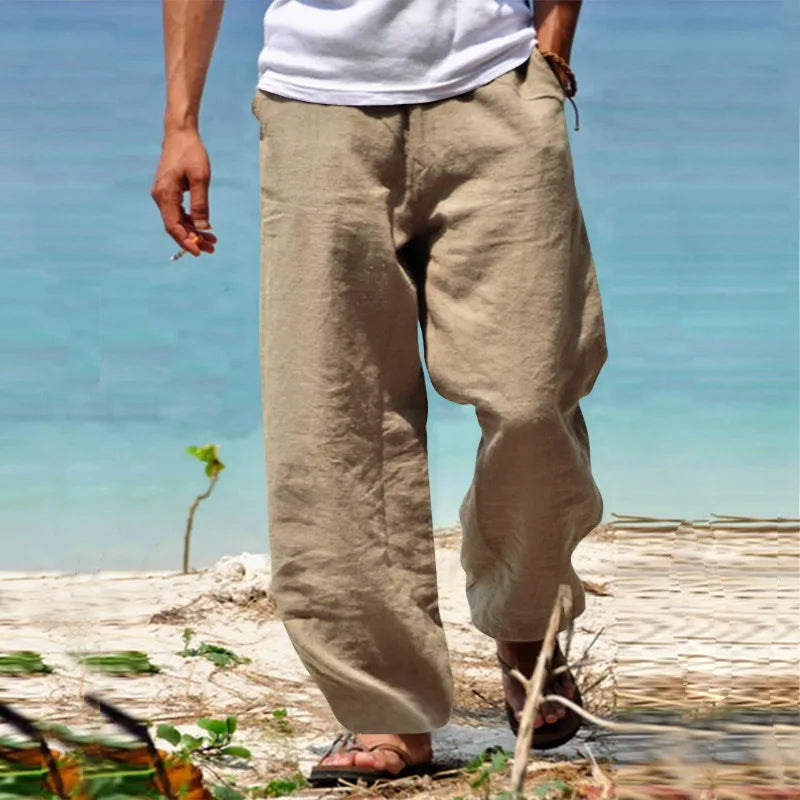 Cotton Linen Drawstring Joggers - Breathable Yoga Trousers