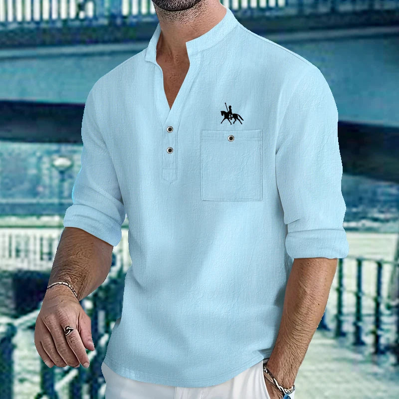 Lightweight Cotton Linen Henley Shirt - Breathable V-Neck Beach Top