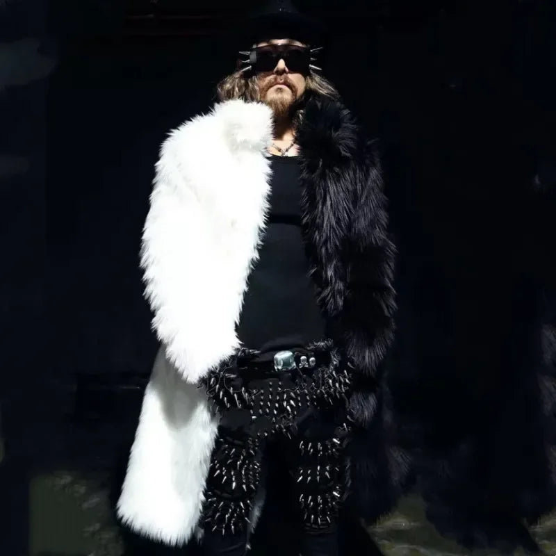 Black and White Faux Fur Long Trench Coat - Winter Statement Outerwear