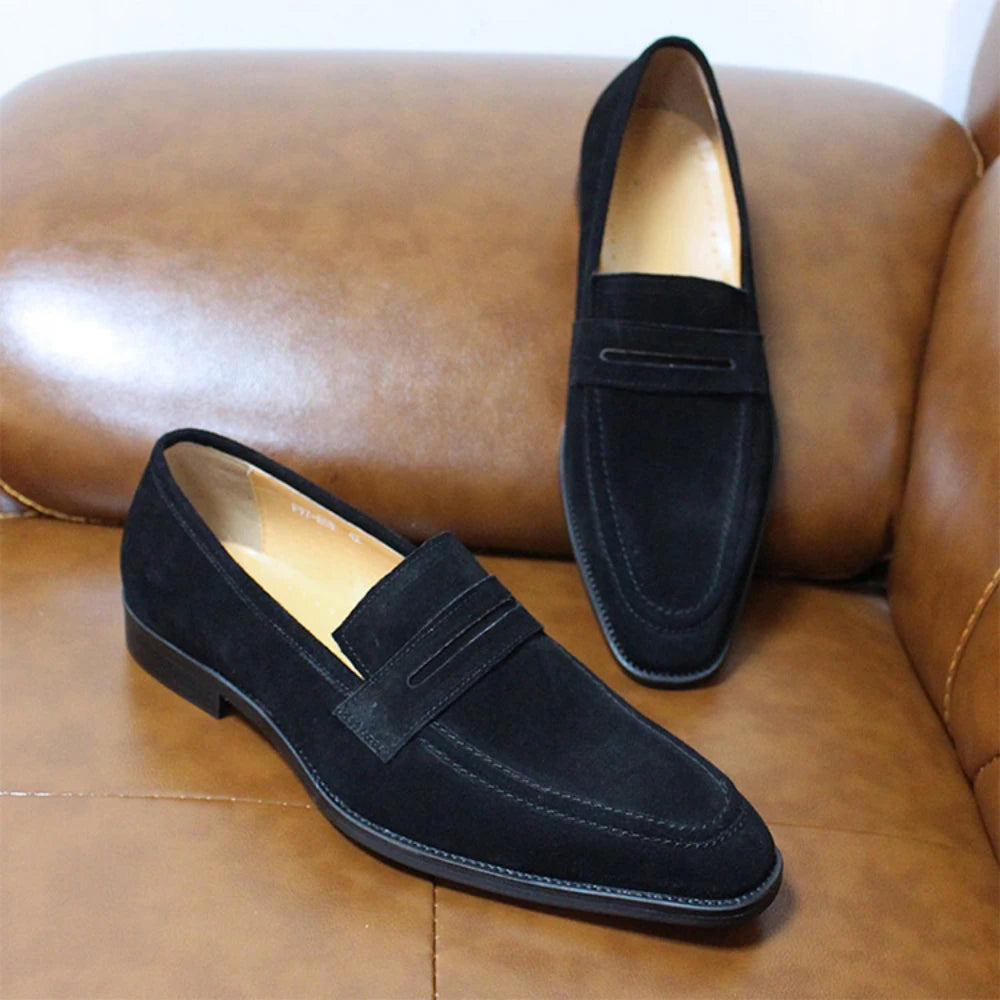 Genuine Leather Men's Slip-On Suede Loafers