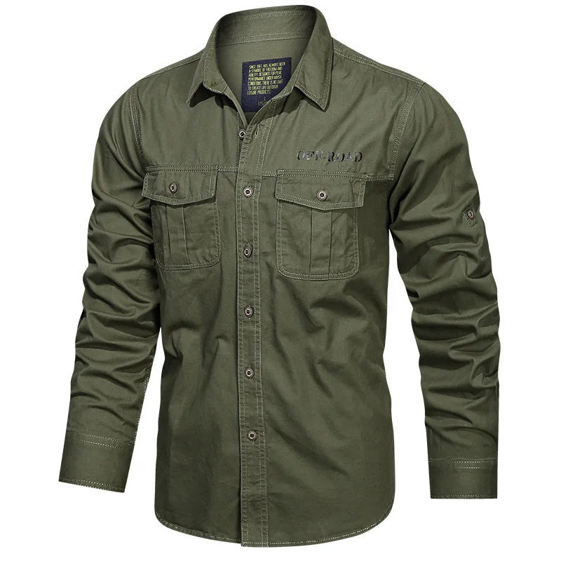 Green Black Cargo Shirt - Oversize Military Long Sleeve Blouse