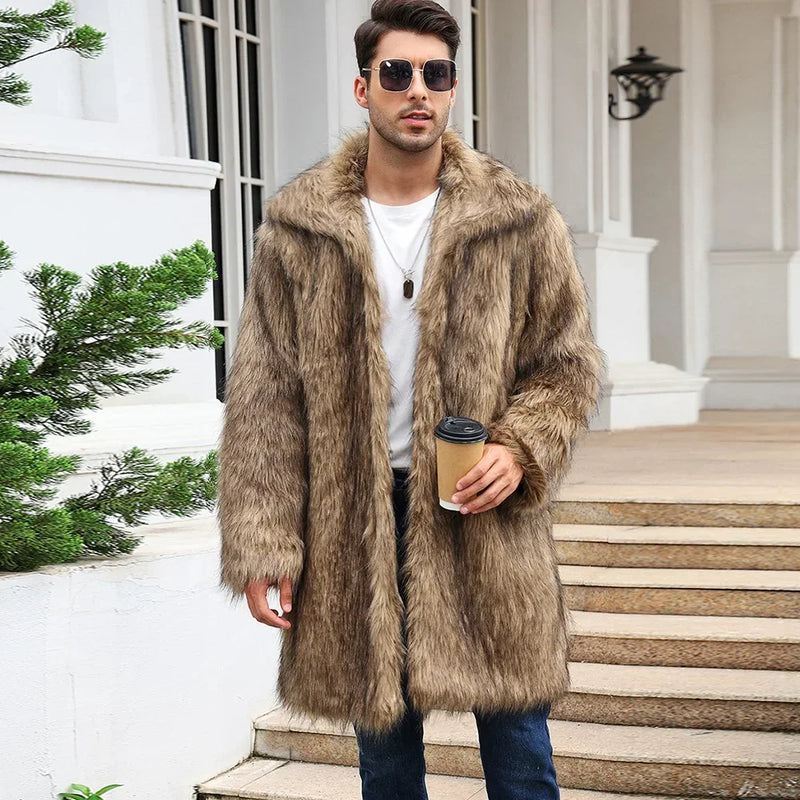 Long Faux Fur Shaggy Jacket - Warm Winter Statement Coat
