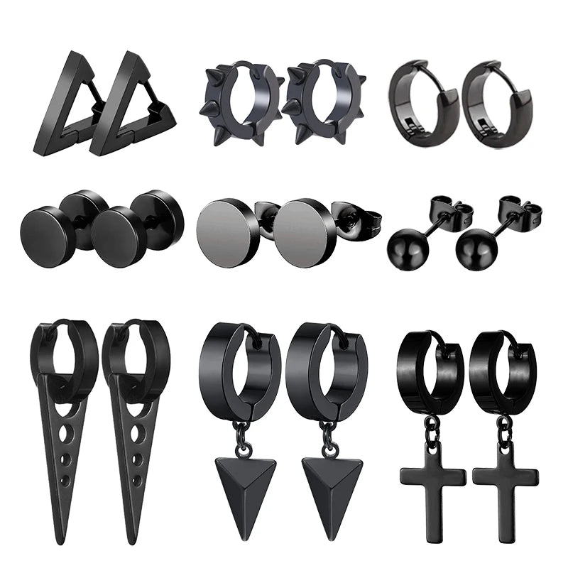 Black Stainless Steel Punk Stud Earrings - Gothic Street Jewelry