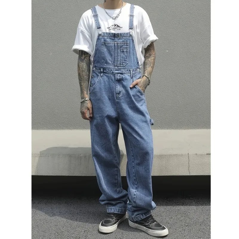 Denim Multi Pocket Overall - Loose Streetwear Work Jumpsuit