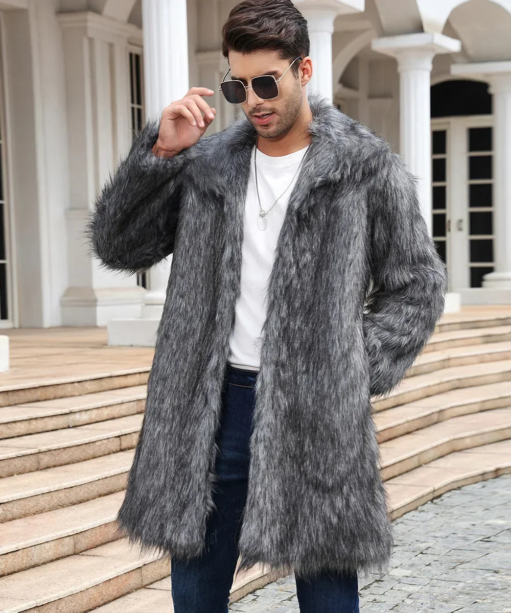 Long Faux Fur Shaggy Jacket - Warm Winter Statement Coat