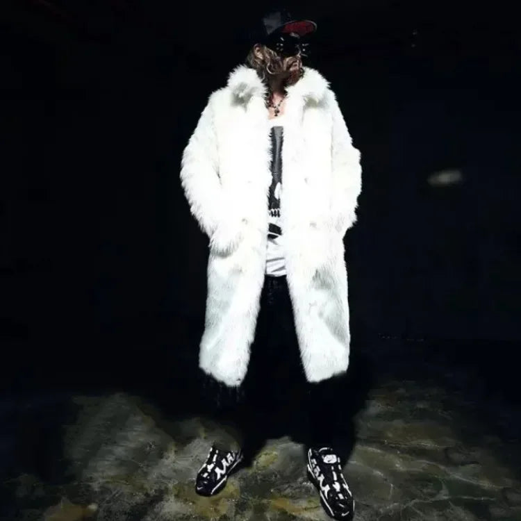 Black and White Faux Fur Long Trench Coat - Winter Statement Outerwear
