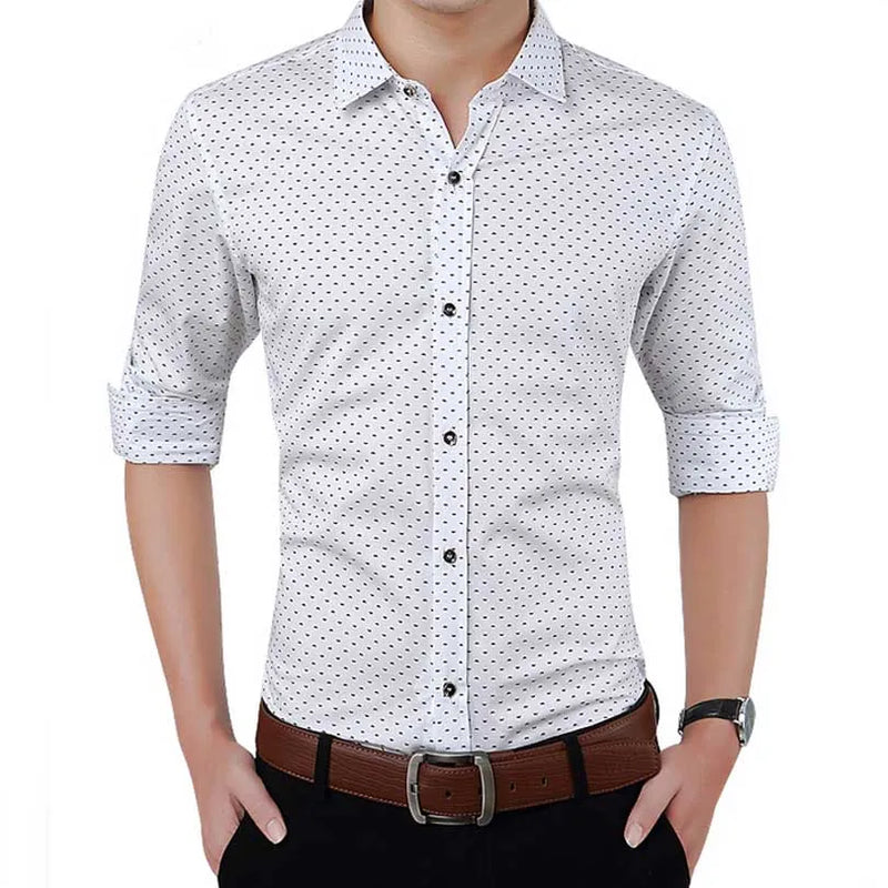Polka Dot Slim Fit Shirt - Autumn Long Sleeve Social Top