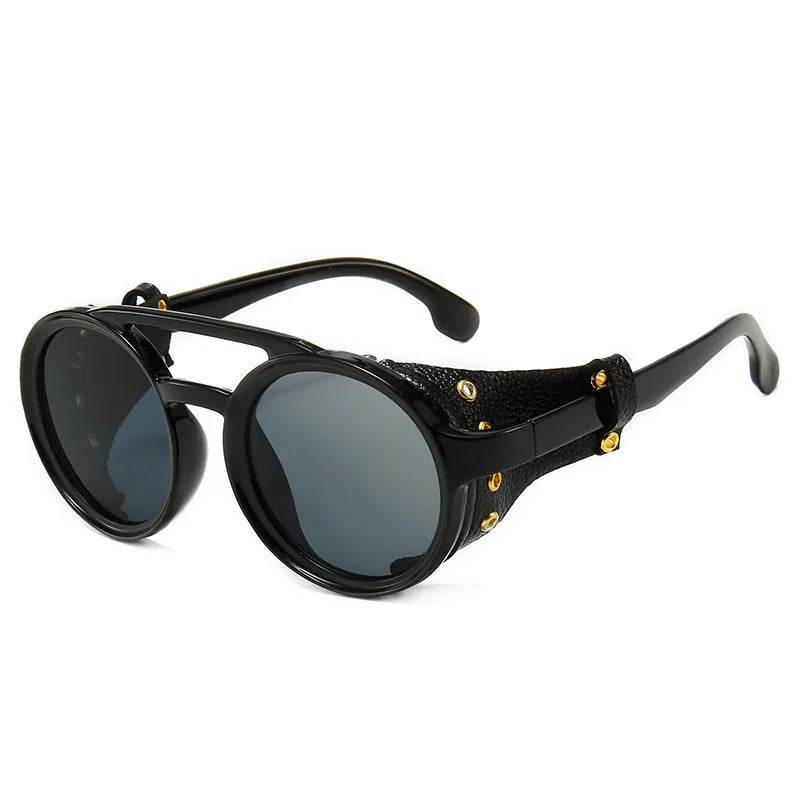 Steampunk Side Shield Round Sunglasses - UV400 Punk Eyewear