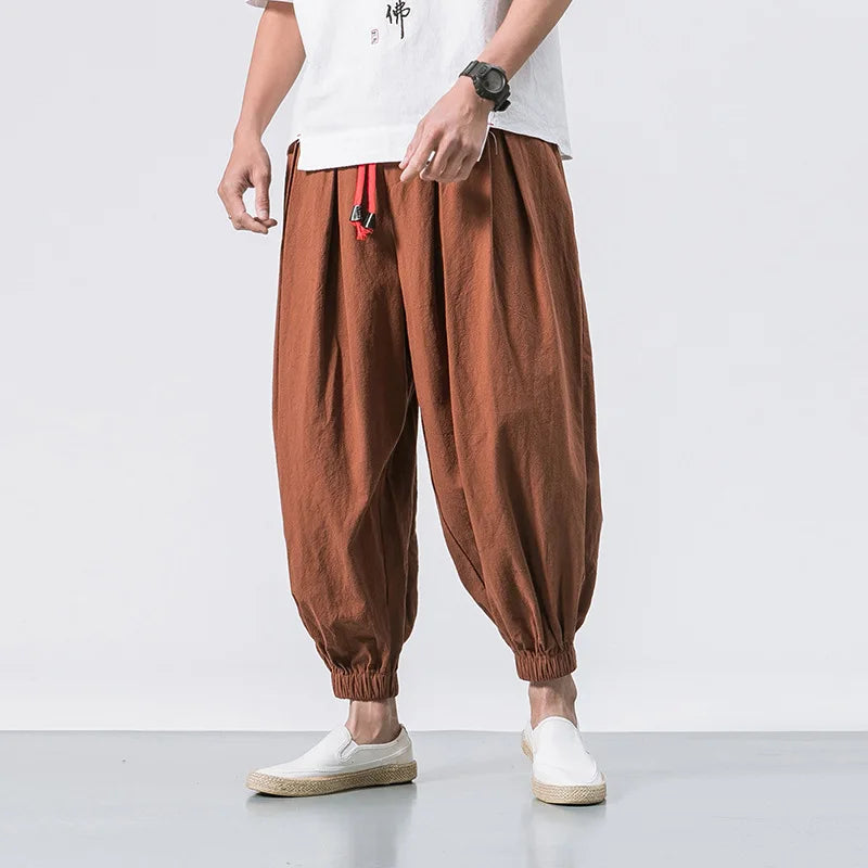 Chinese Style Linen Harem Pants - Oversized Autumn Casual Trousers