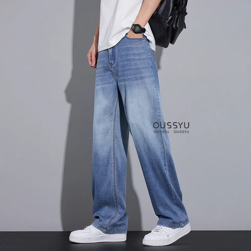 Gradient Grey Lyocell Jeans - Loose Summer Wide Leg Pants