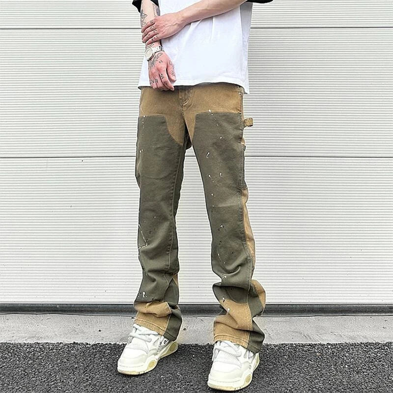 Speckled Ink Micro Flare Jeans - High Street Baggy Denim Pants