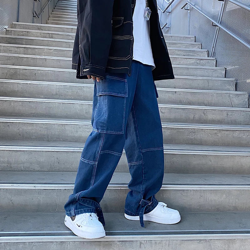 Wide Leg Skate Jeans - Loose Hip Hop Denim Cargo Pants