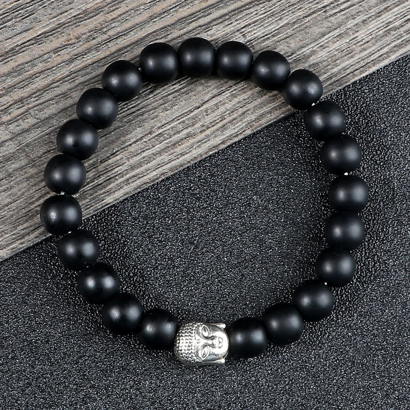 Buddha Lava Stone Bracelet - Black Beaded Prayer Jewelry