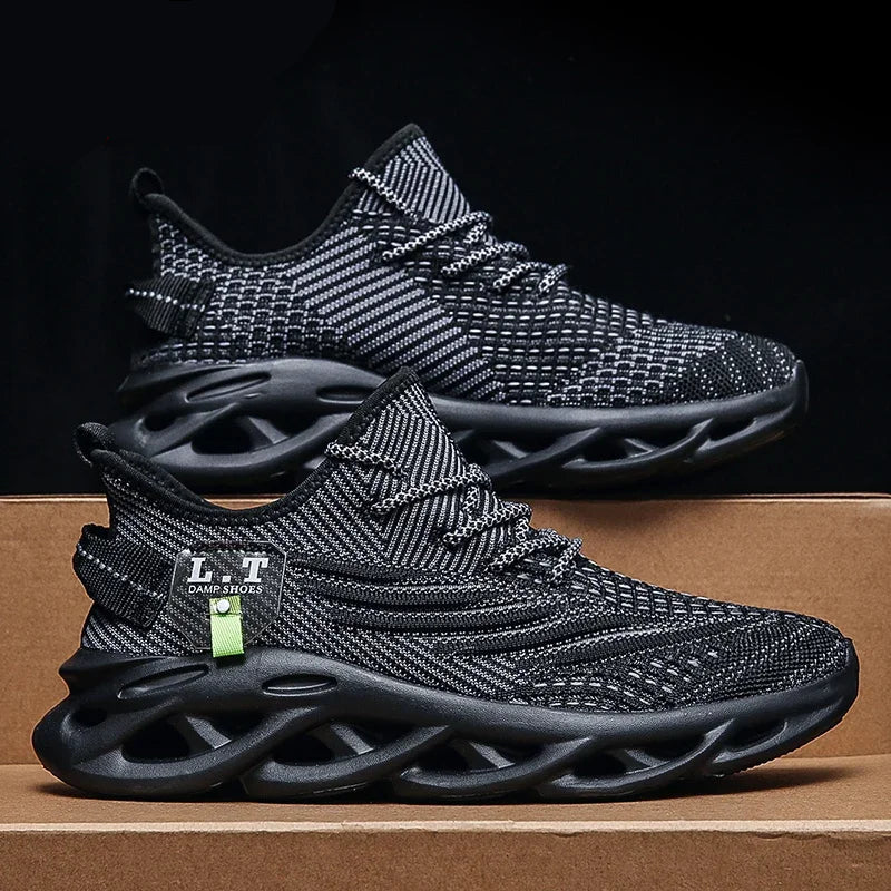 Breathable Shock Absorption Running Shoes - Casual Black Tennis Sneakers
