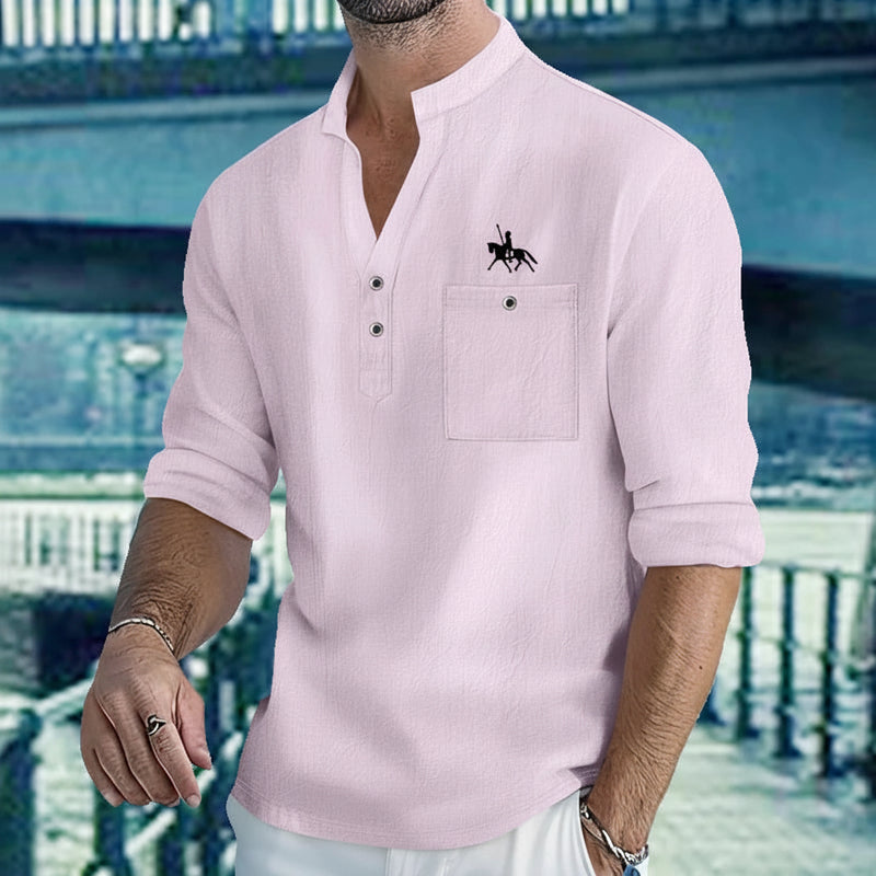 Lightweight Cotton Linen Henley Shirt - Breathable V-Neck Beach Top