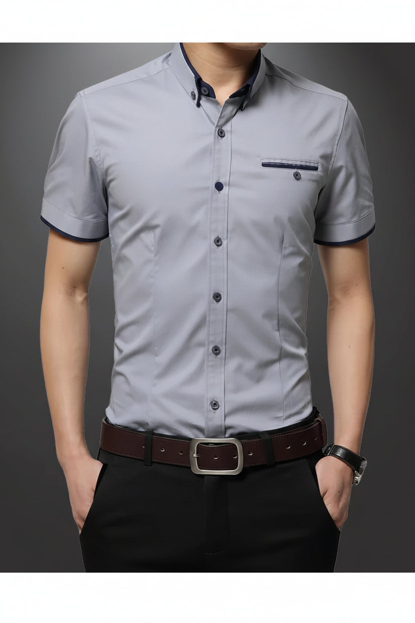 Summer Business Tuxedo Shirt - Short Sleeve Turn-Down Collar Top