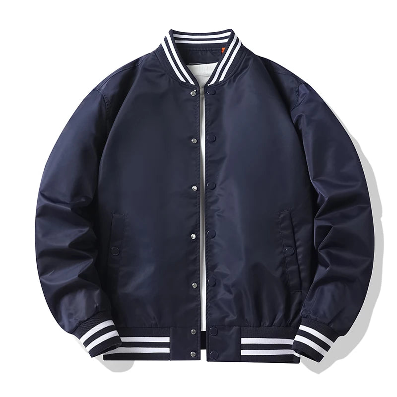 Solid Color Varsity Bomber Jacket - Windproof Waterproof Streetwear