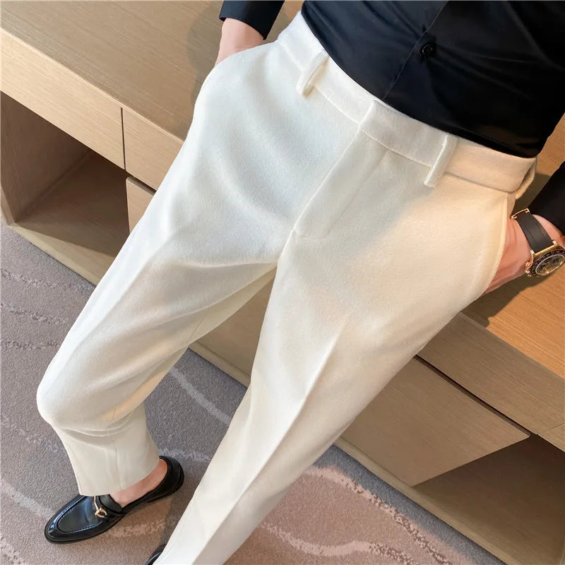 Woolen Office Suit Pants - Slim British Formal Trousers