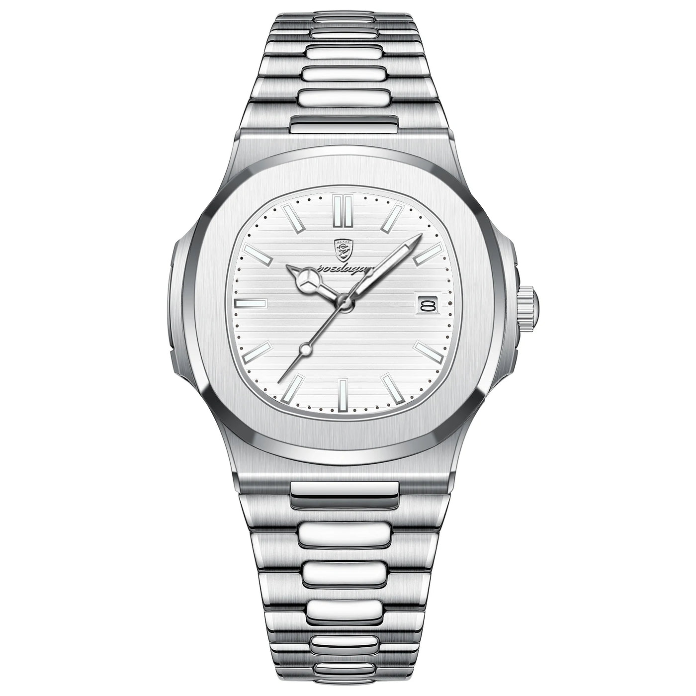 POEDAGAR Square Luminous Date Watch - Stainless Steel Quartz Wristwatch