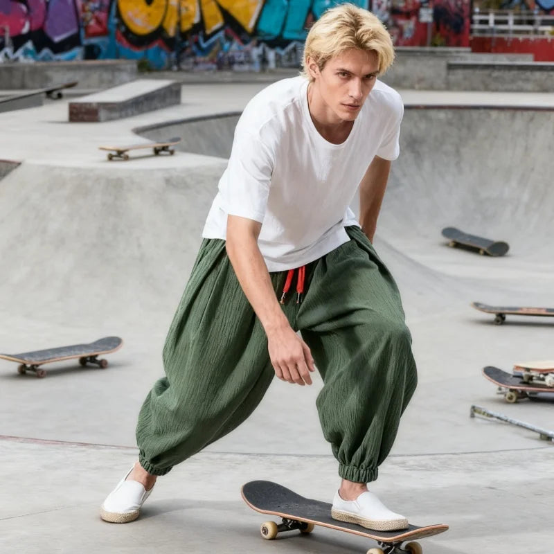 Chinese Style Linen Harem Pants - Oversized Autumn Casual Trousers