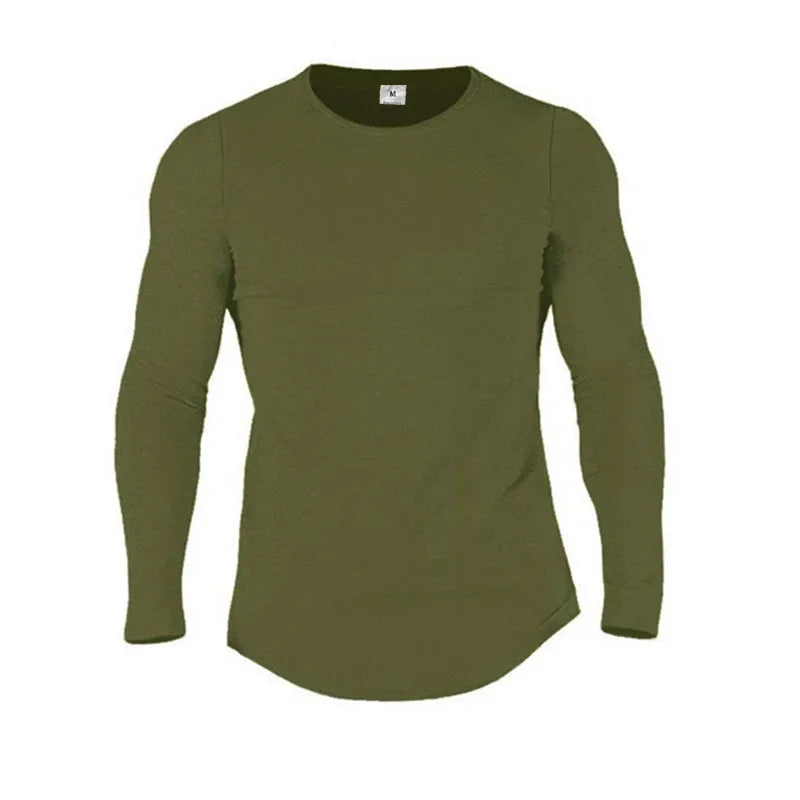 Cotton Long Sleeve Gym T-Shirt - Breathable Slim Workout Shirt