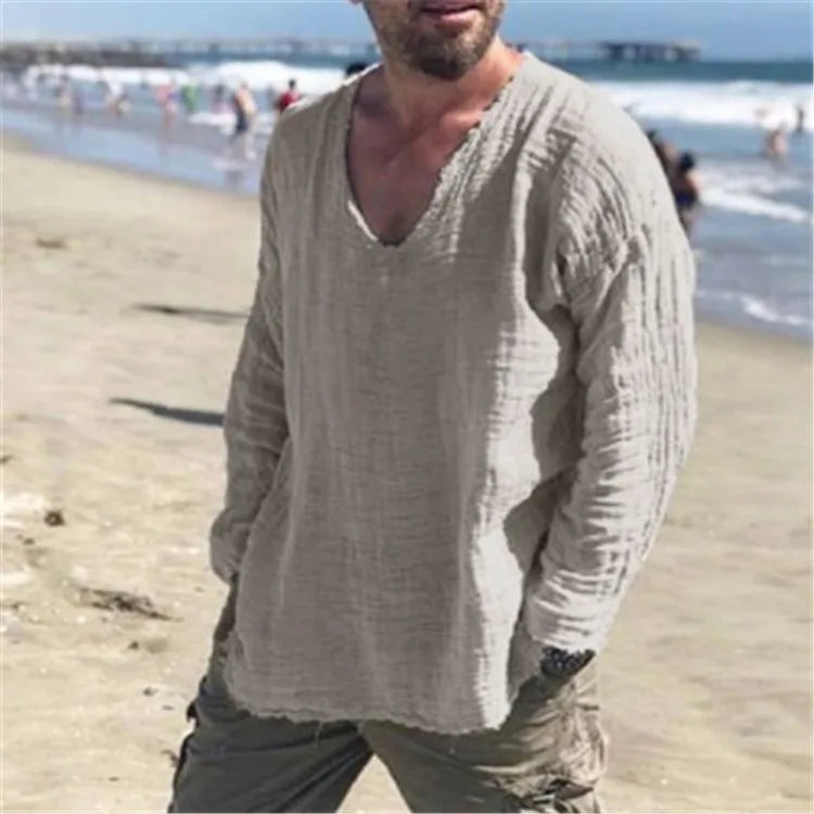 Viking V-Neck Summer Shirt - Long Sleeve Beach Casual Top