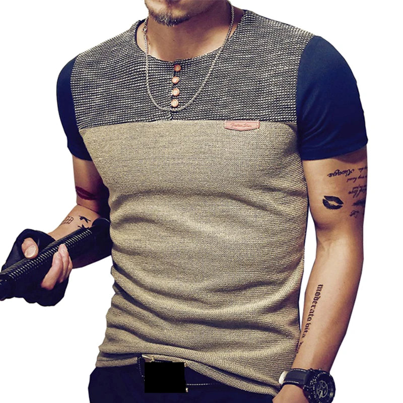 Patchwork Slim Fit T-Shirt - Short Sleeve Hip Hop Top