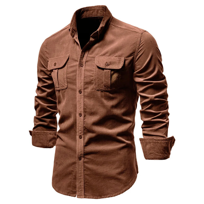 100% Cotton Corduroy Shirt - Single Breasted Business Casual Top