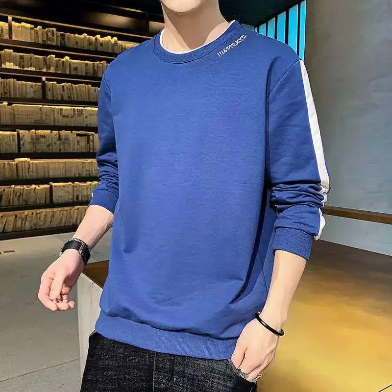 Patchwork O-Neck Sweatshirt - Long Sleeve Hoodless Streetwear Top