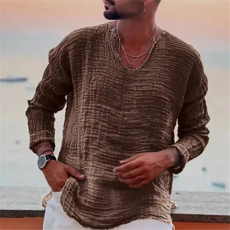 Viking V-Neck Summer Shirt - Long Sleeve Beach Casual Top