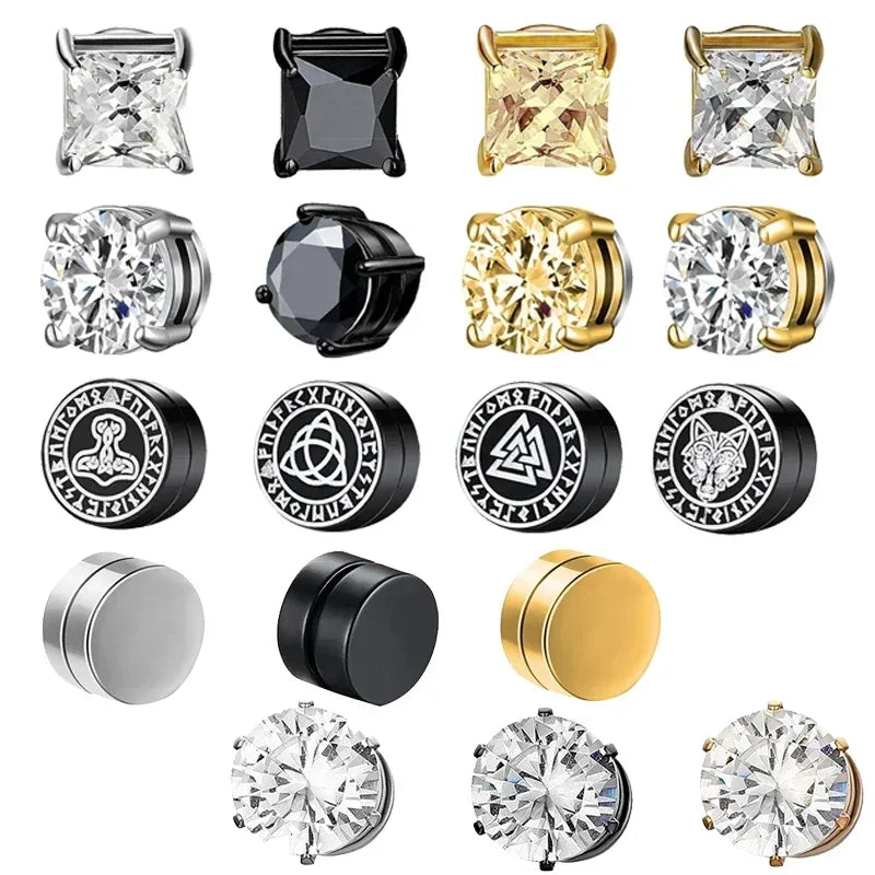 Magnetic Crystal Ear Studs - Non Piercing Round Zircon Earrings