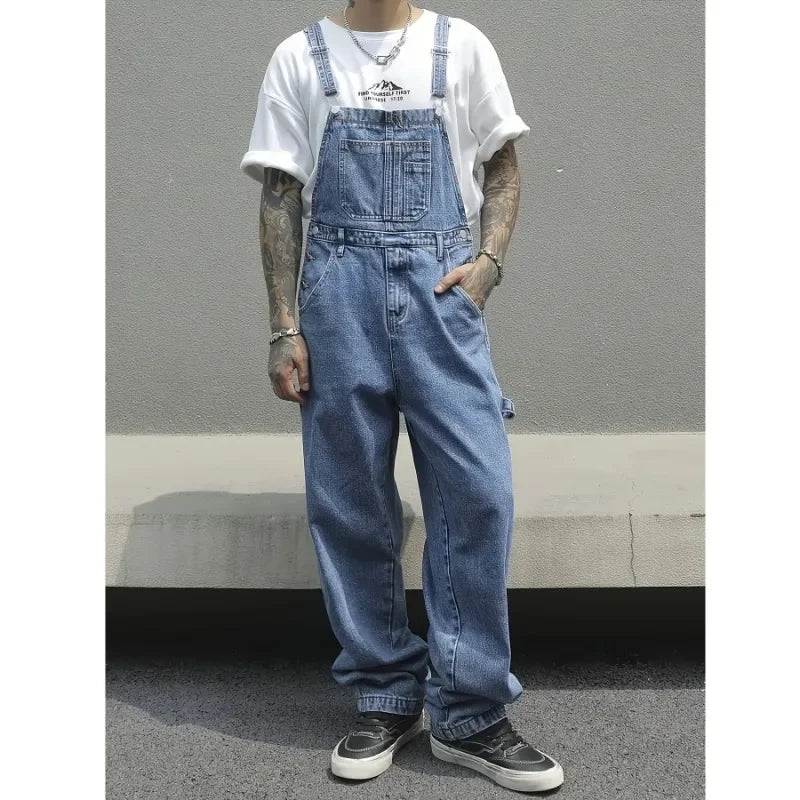 Denim Multi Pocket Overall - Loose Streetwear Work Jumpsuit