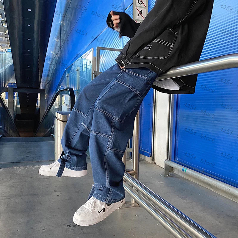 Wide Leg Skate Jeans - Loose Hip Hop Denim Cargo Pants
