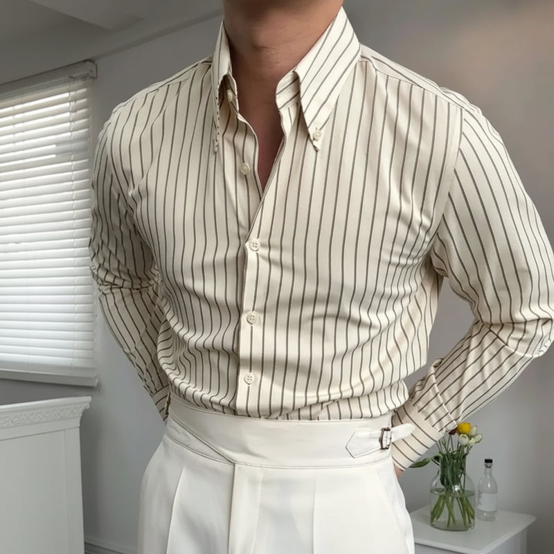 British Contrast Stripe Shirt - Office Social Long Sleeve Tuxedo Top