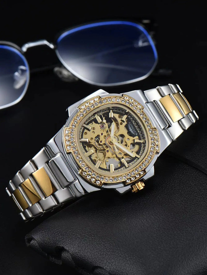 Stainless Steel Skeleton Automatic Watch - Diamond Luminous Timepiece