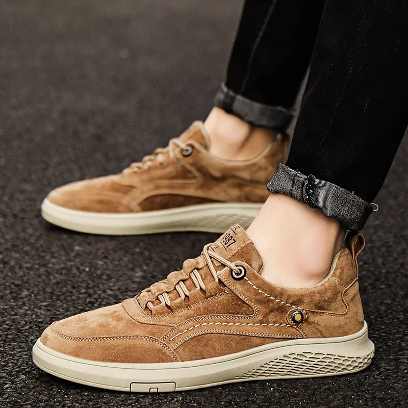 Genuine Leather Men's Breathable Lace-Up Casual Shoes