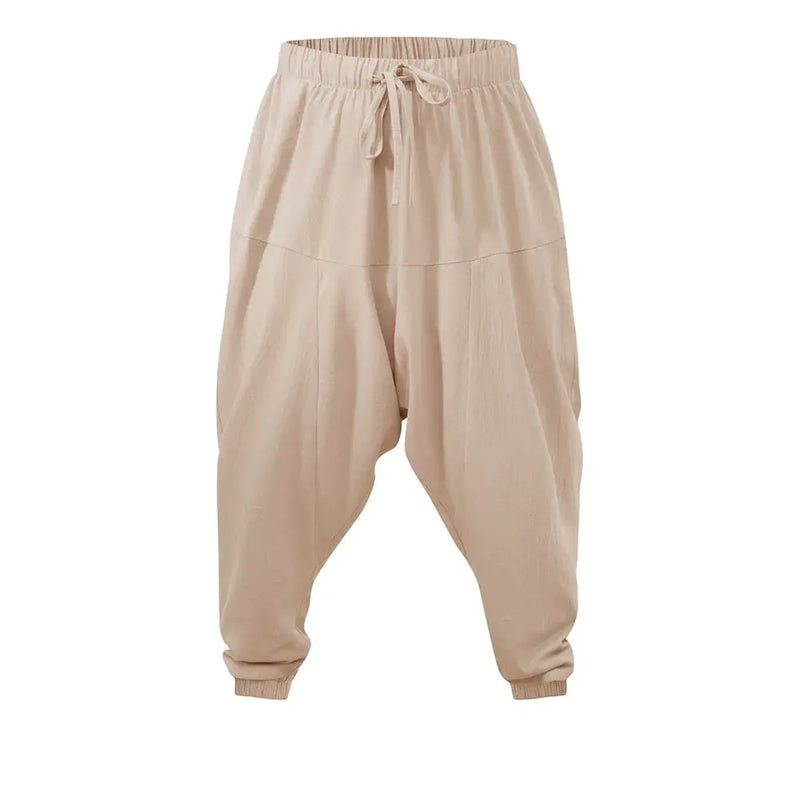 Cotton Linen Harem Joggers - Loose Drop Crotch Street Pants