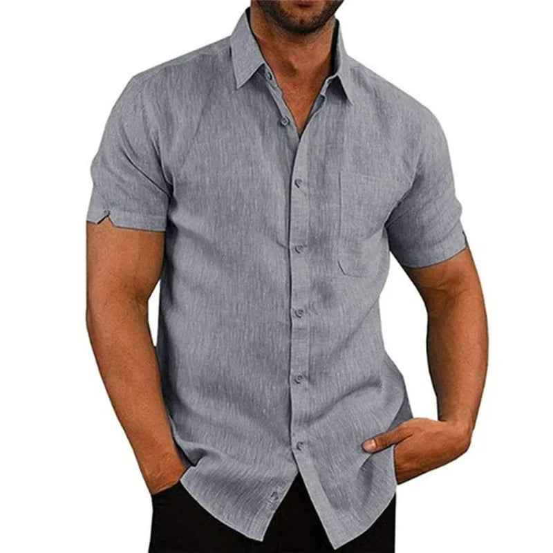 Solid Polo Collar Button Shirt - Summer Short Sleeve Men's Top