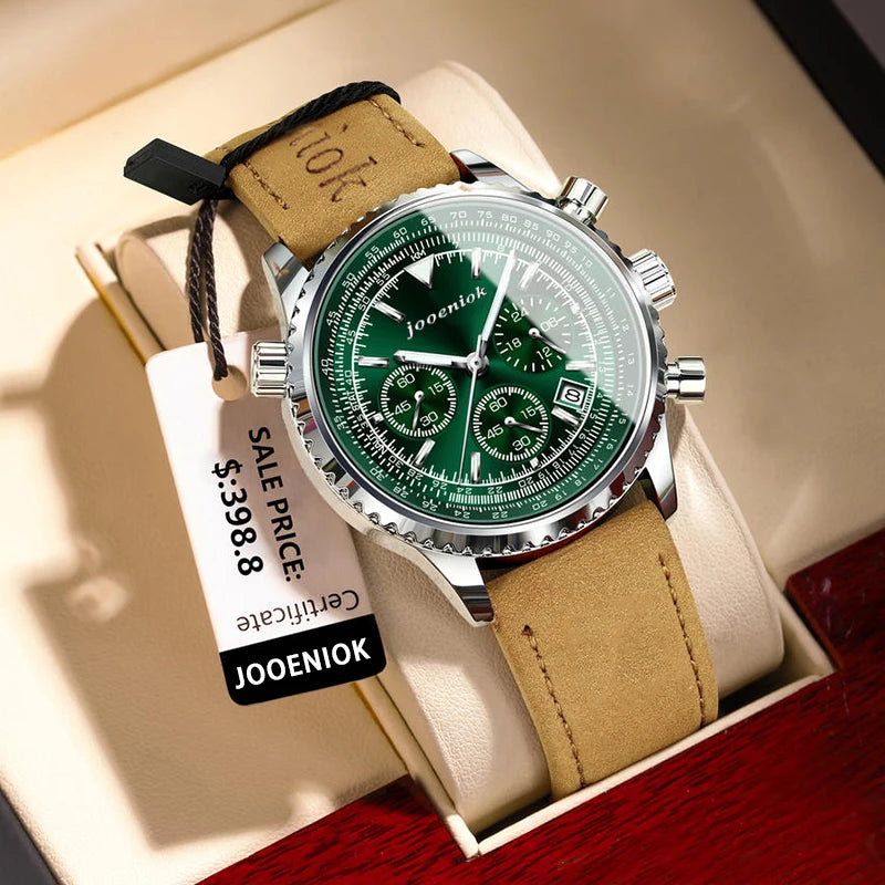 Chronograph Leather Quartz Watch - Waterproof Sport Date Timepiece