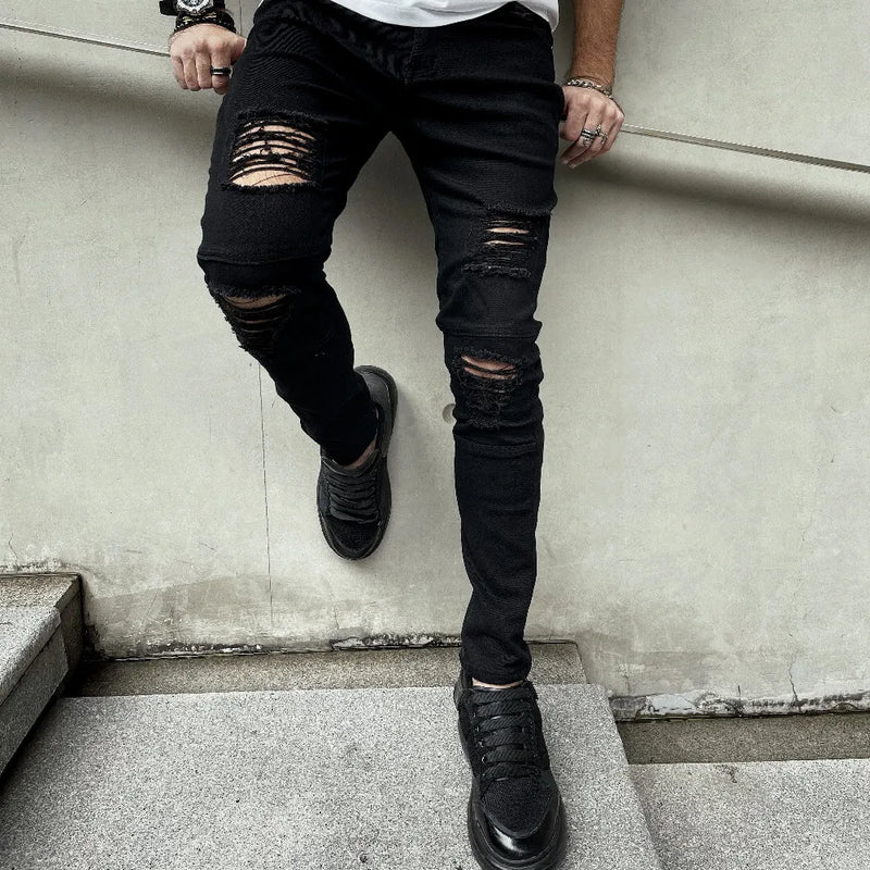 Ripped Skinny Pencil Jeans - High Street Slim Denim Pants